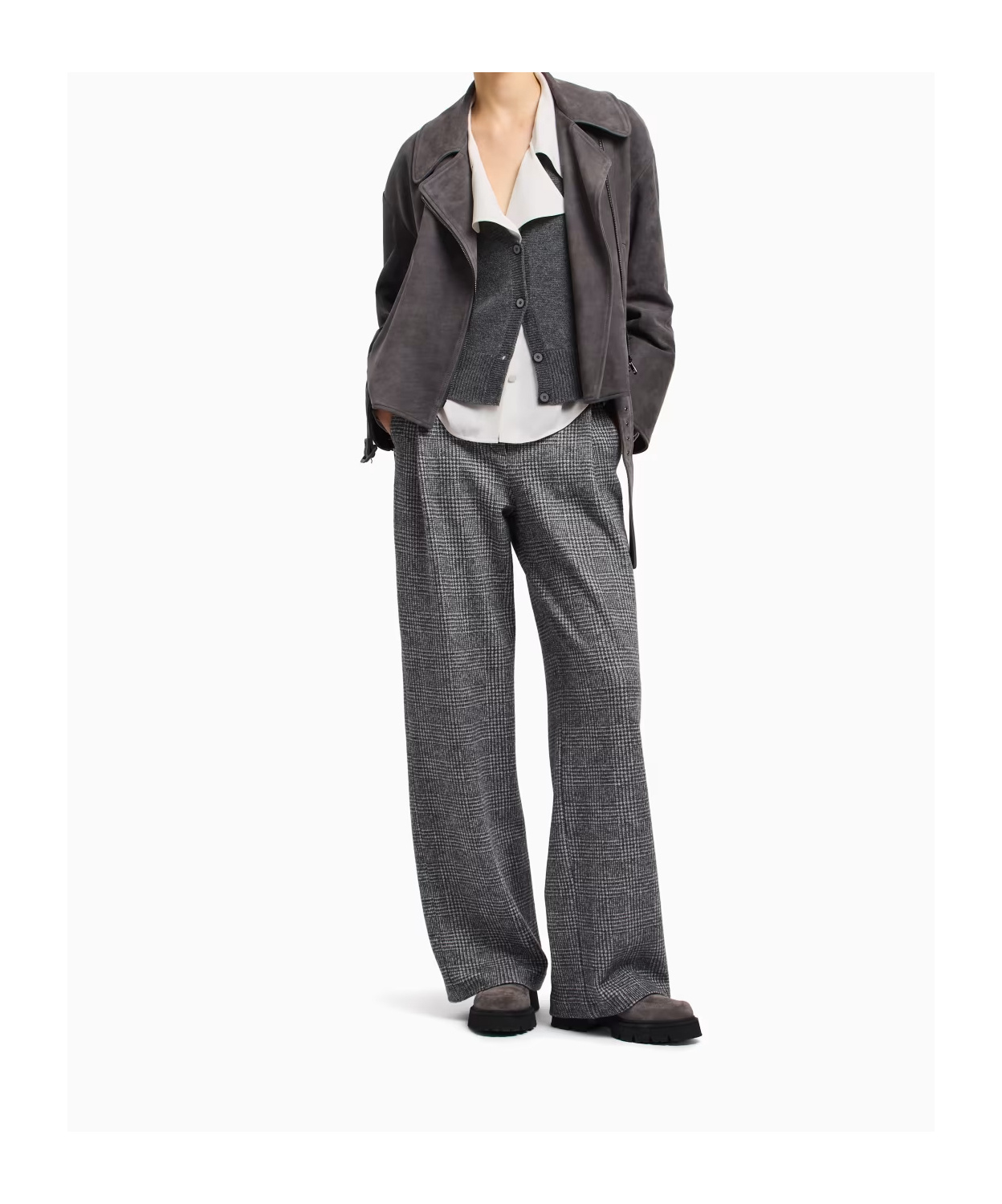 Emporio Armani Checked Wool Casual Pants In Gray