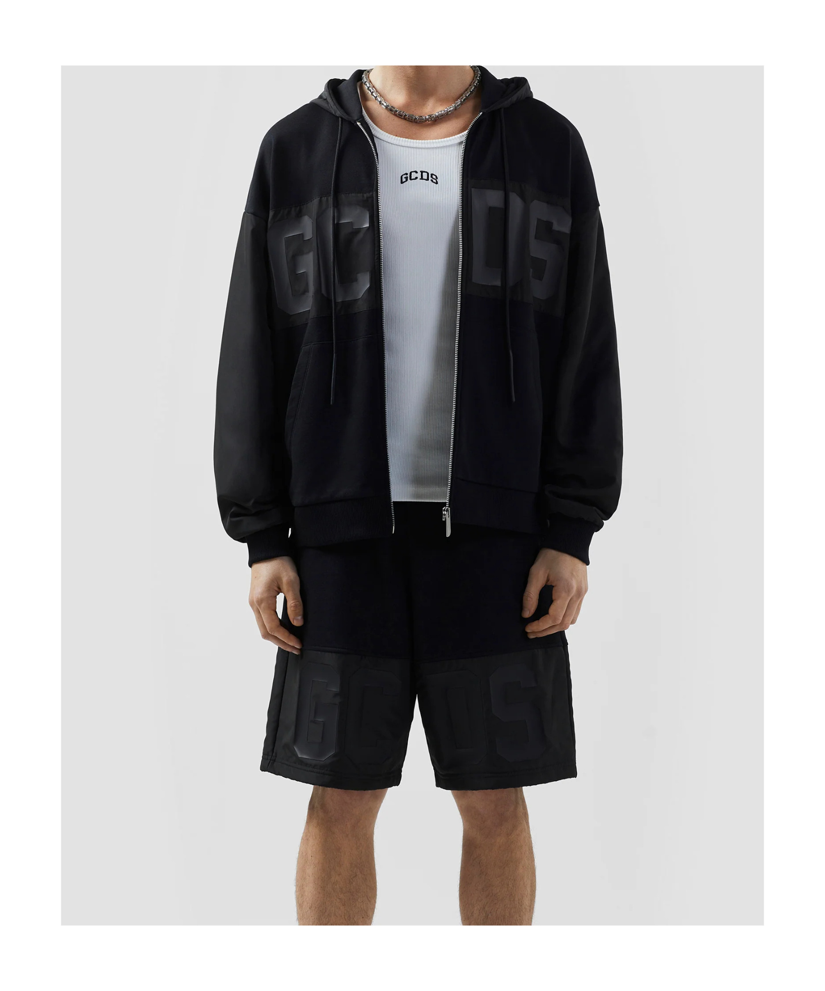 Gcds Cotton Hoodie With Adjustable Drawstring Hood In Black