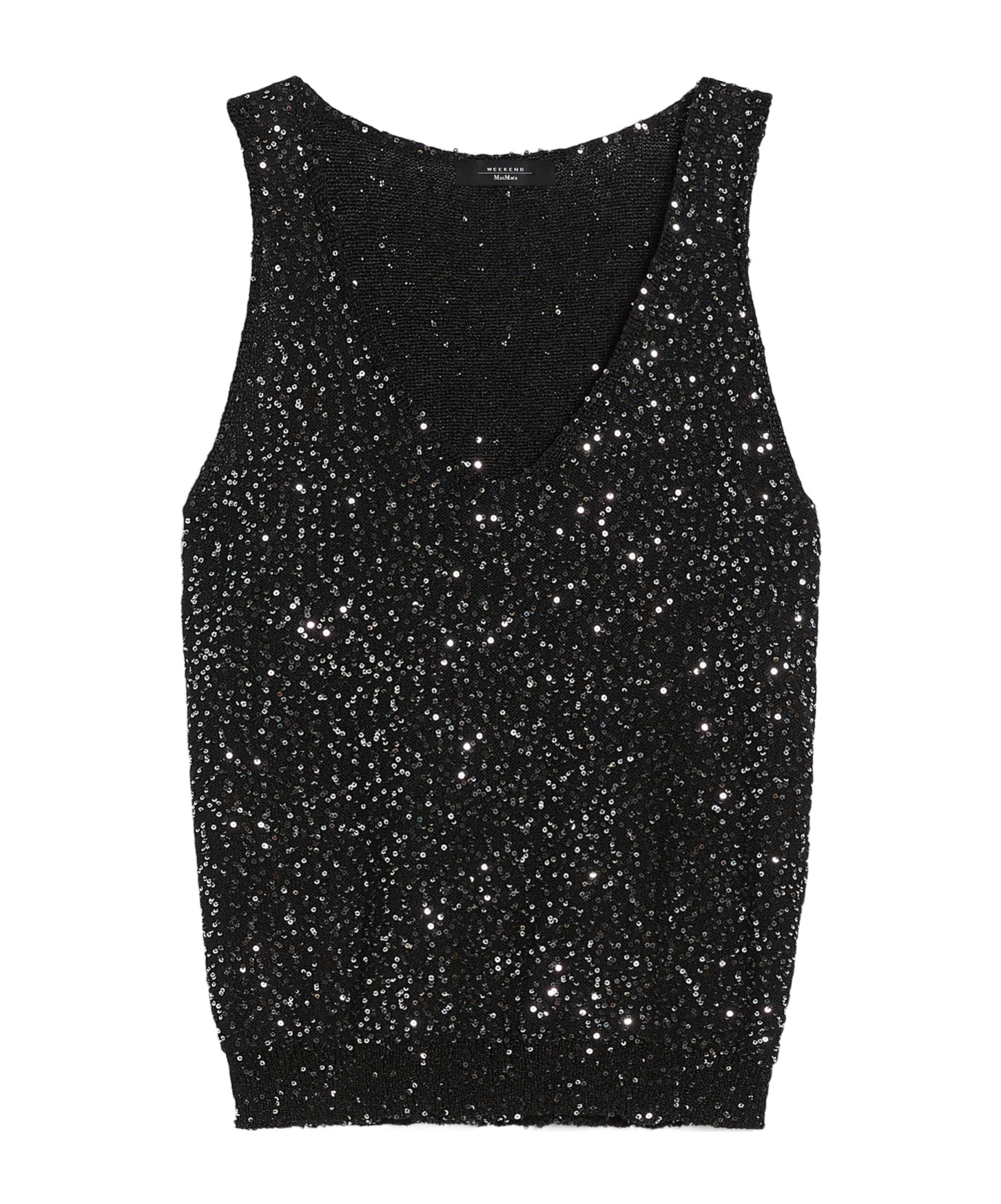 Weekend Max Mara Sequin Embellished V-neck Top In Black