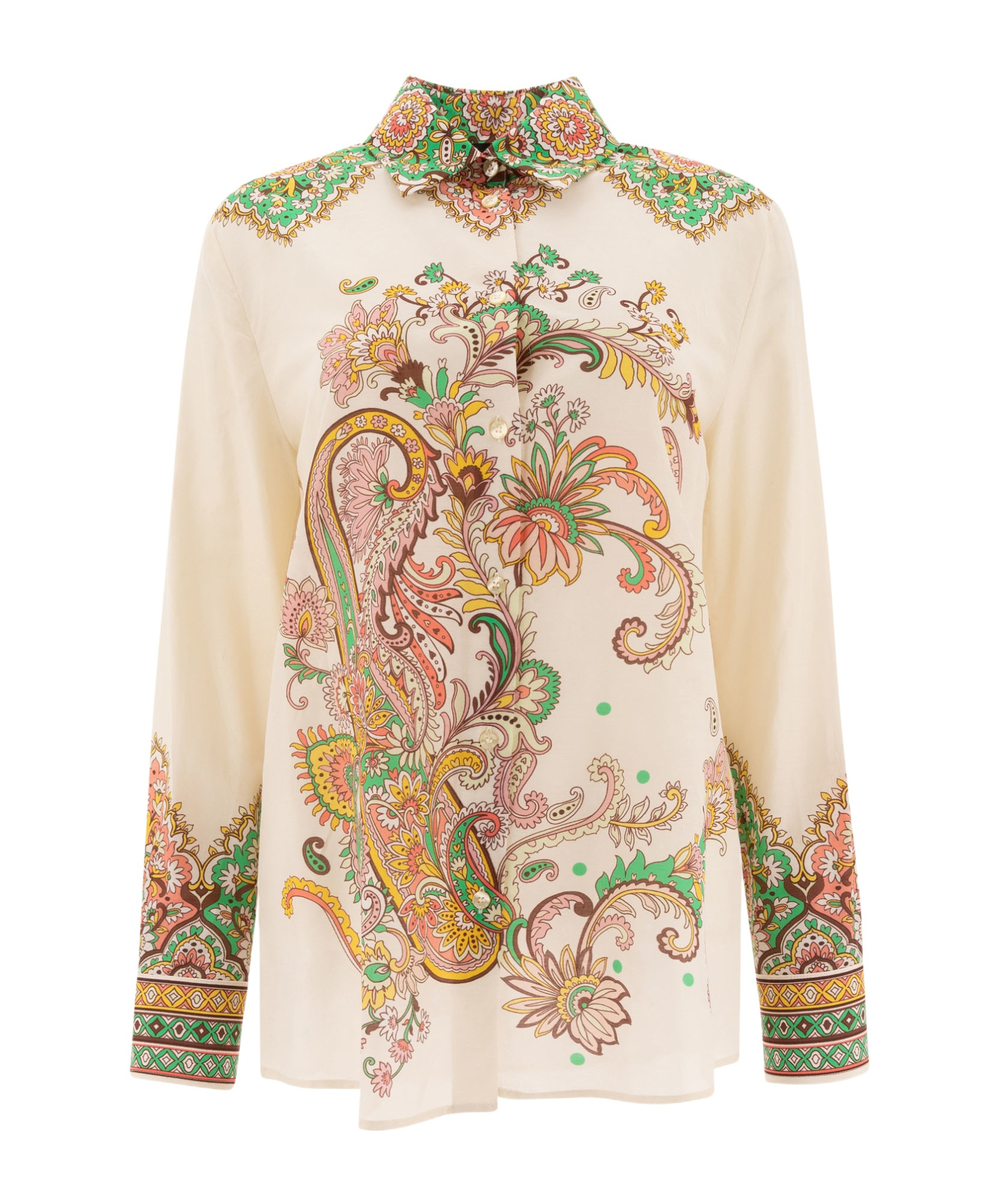 Etro Multicolor Shirt With Classic Collar And All-over Paisley Print In Cotton And Silk Woman In Nude