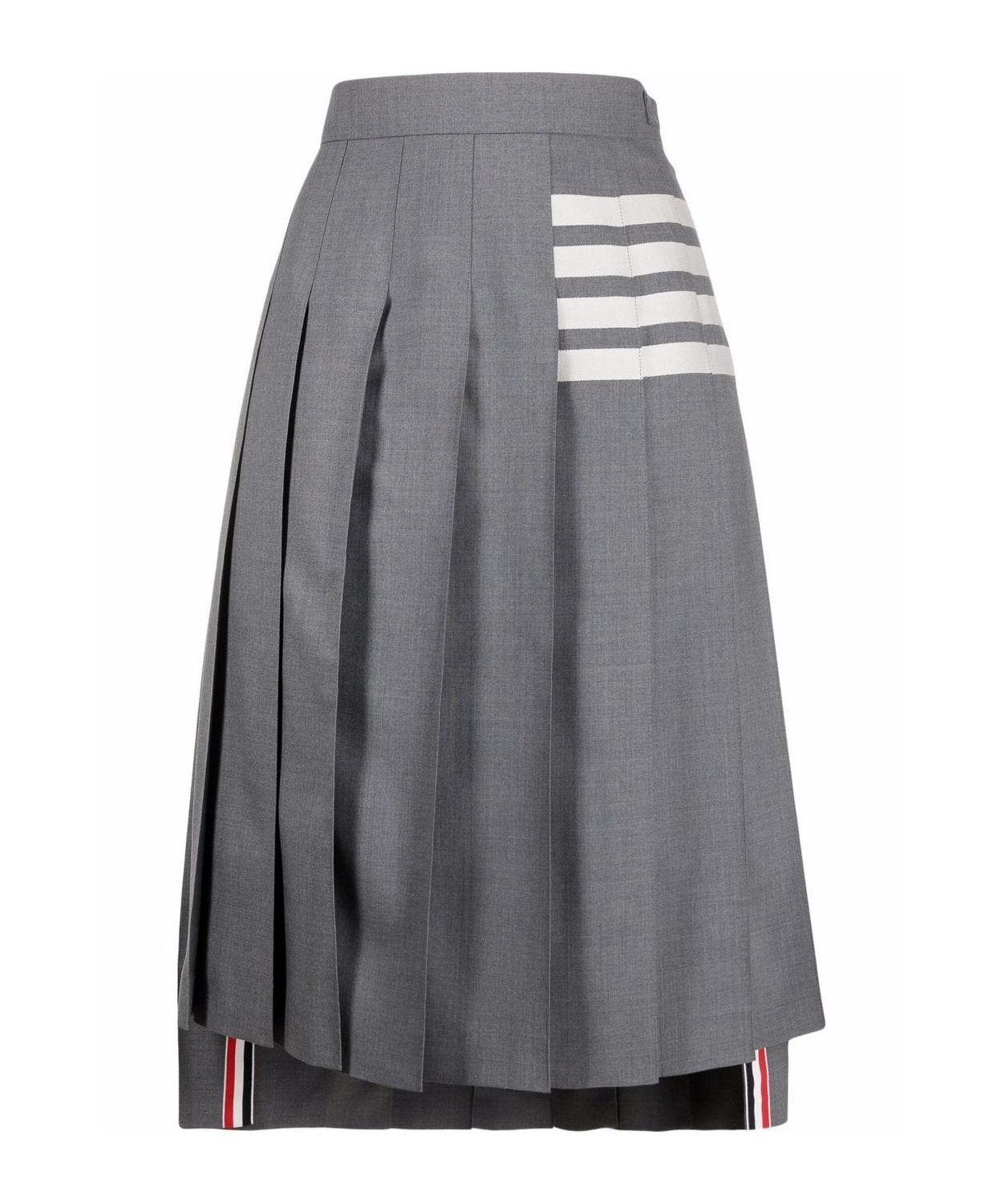 Thom Browne Gray Plain Weave 4-bar Pleated Midi Skirt In Gray