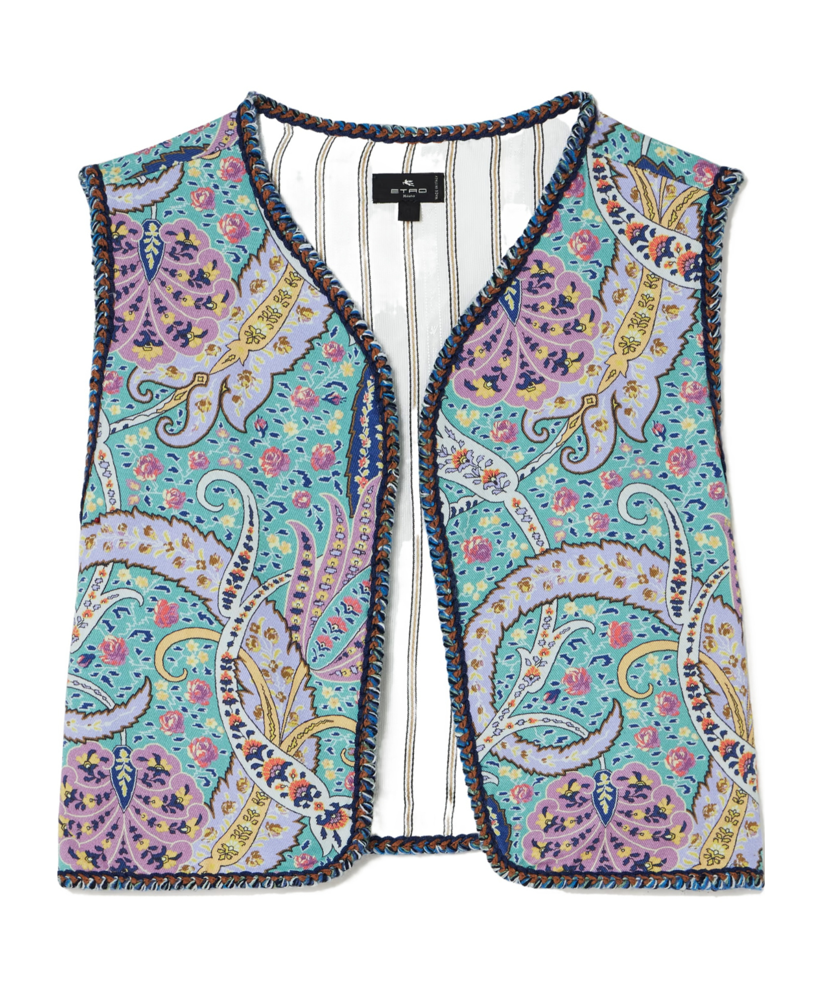 Etro Cropped Embroidered Denim Vest In Blue
