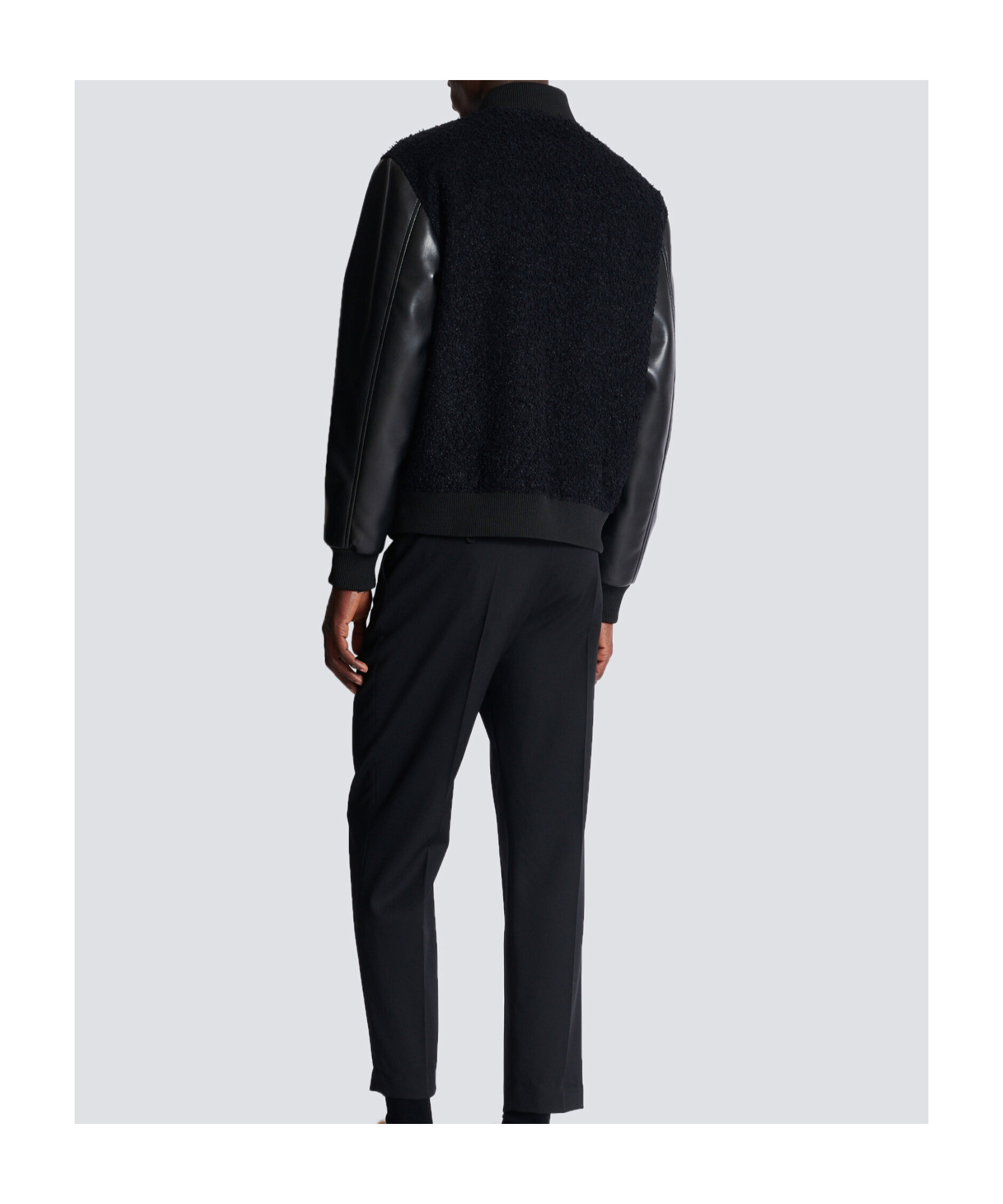 Balmain Varsity Tweed And Faux Leather Jacket In White