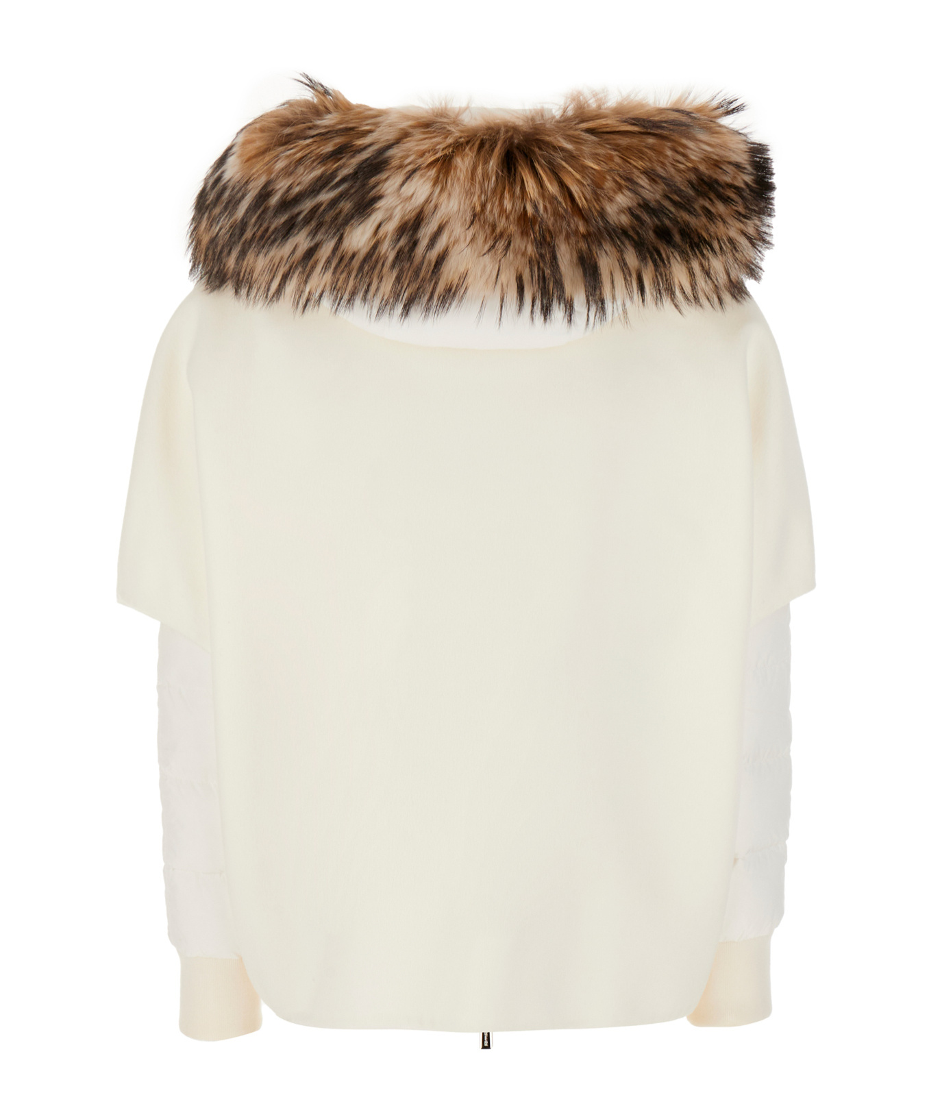 Moorer Wool Coat With Detachable Hood And Fur Trim In White