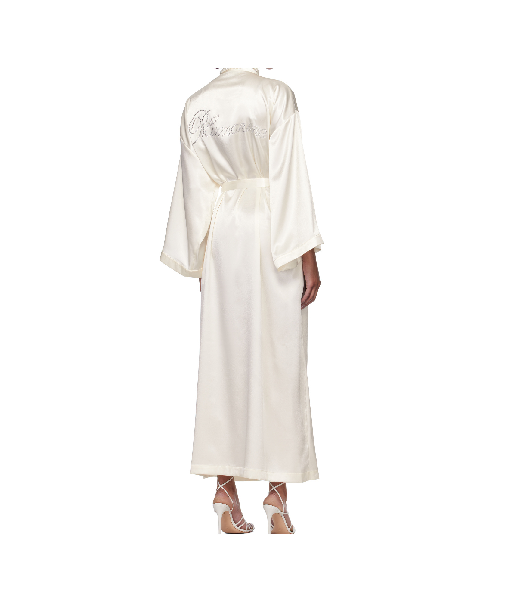 Blumarine Rhinestone Logo Robe In White