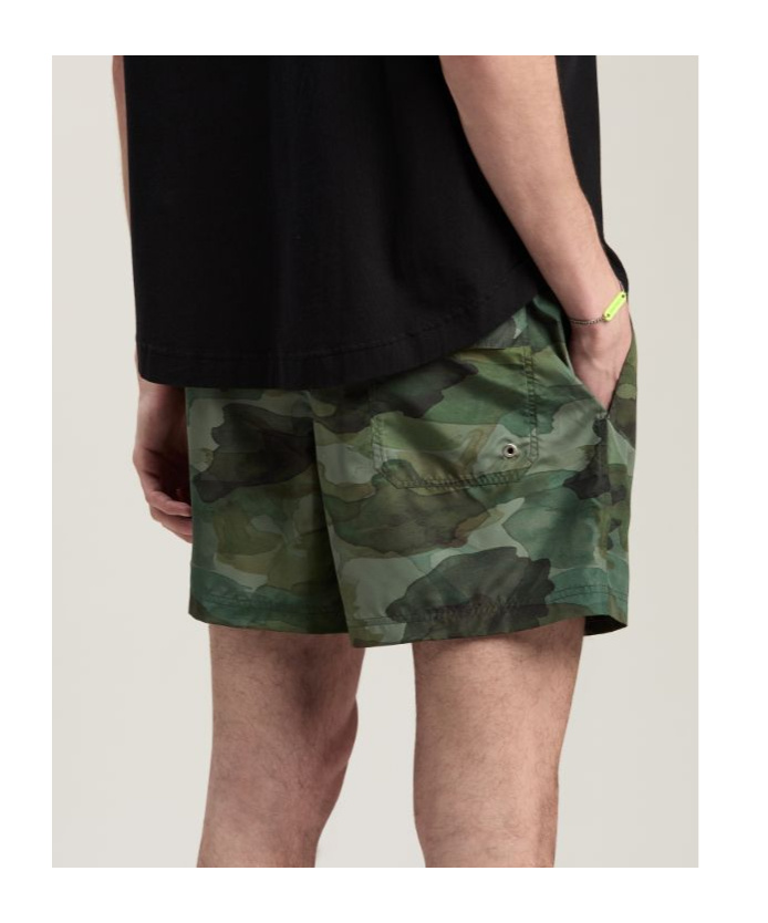 Palm Angels Camouflage Printed Swimming Trunks In Green