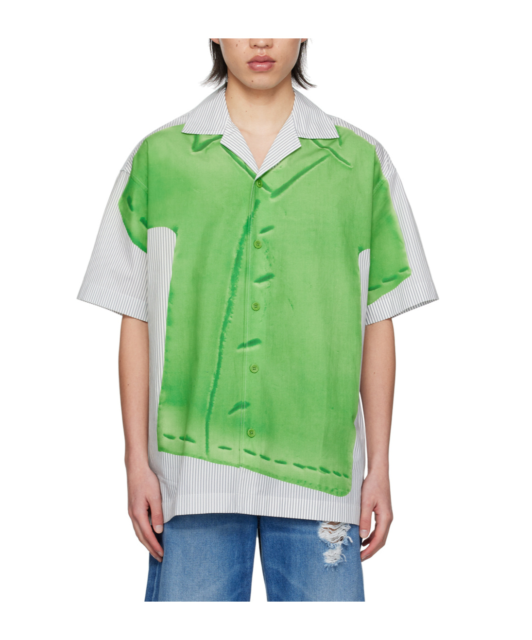 Jw Anderson Clay Trompe L'oeil Print Short Sleeve Shirt Light Grey/green In Green