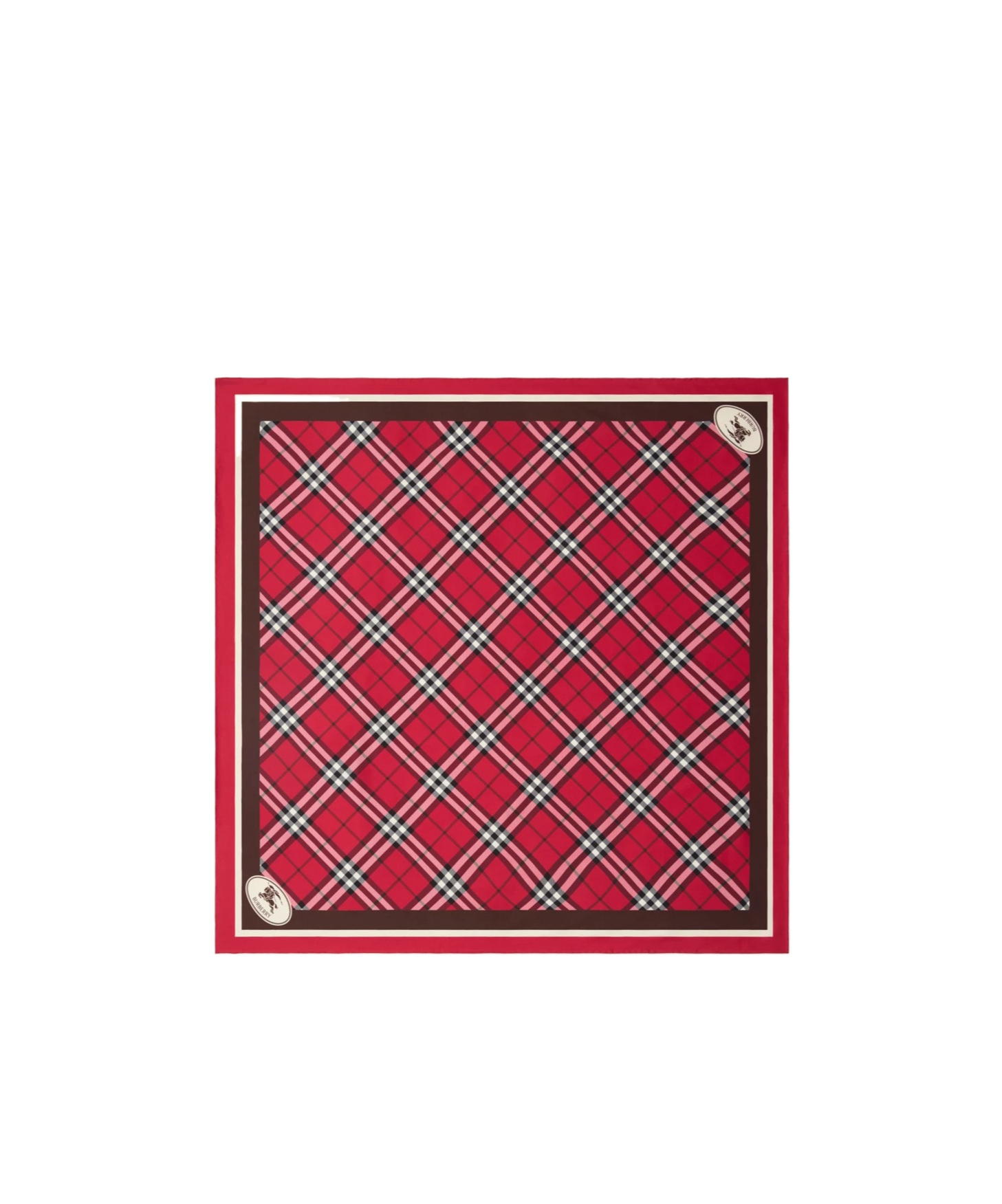 Burberry Medium Check Ekd Stamp Square Silk Twill Scarf In Post