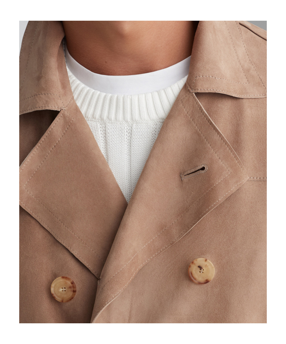 Brunello Cucinelli Double-breasted Lamb Leather Coat In Brown