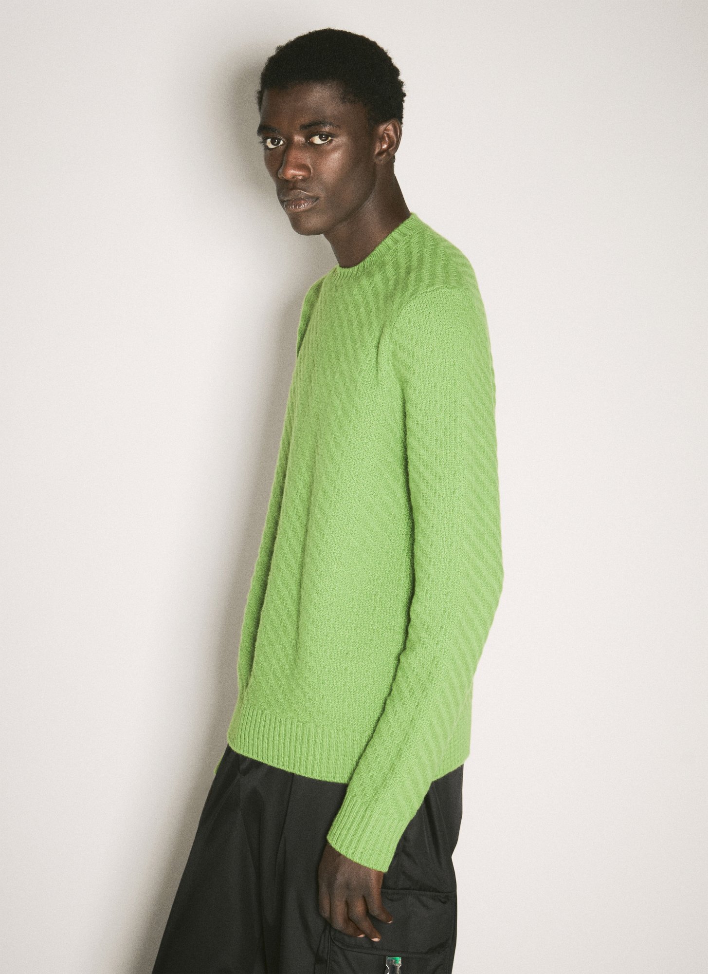Prada Ribbed Knit Crewneck Sweater In Green