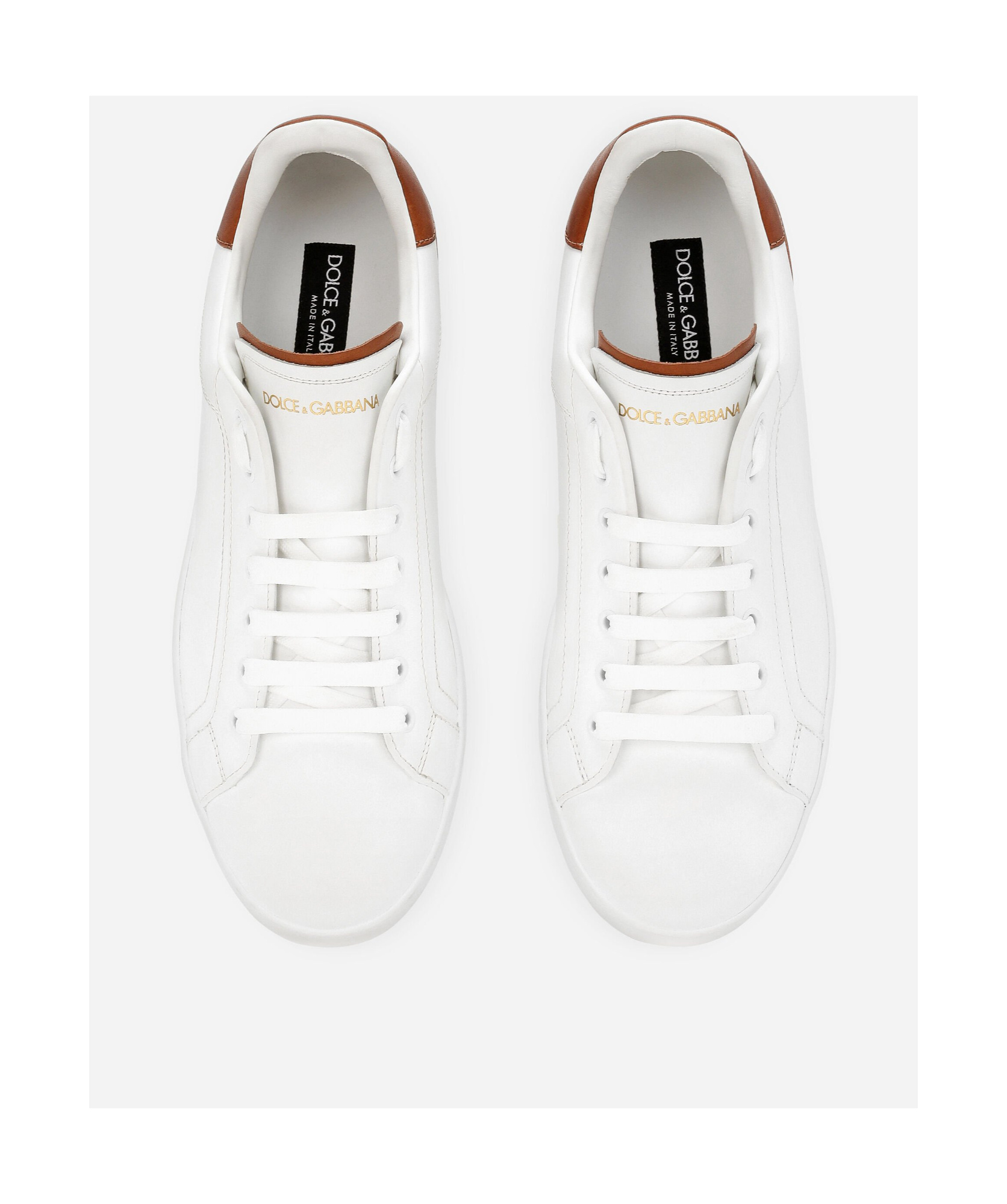 Dolce & Gabbana White Calf Leather Portofino Sneakers In Red