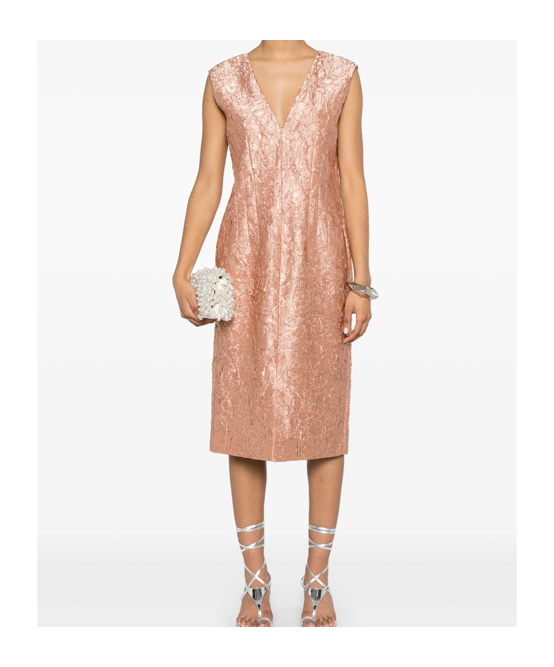 Dries Van Noten Crinkled Midi Dress In Nude