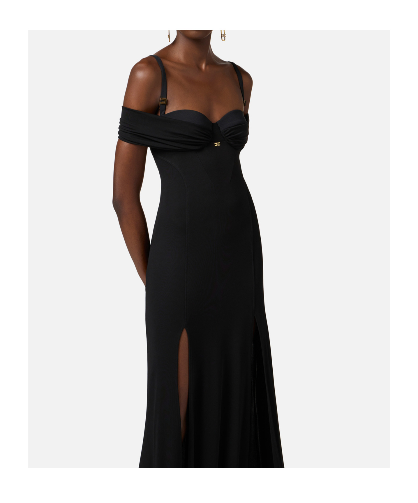 Elisabetta Franchi Red Carpet Crepe Jersey Dress With Corset In Black