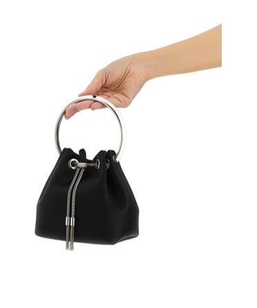 Jimmy Choo Bon Bucket Bag Chain Handle Tassel In Black