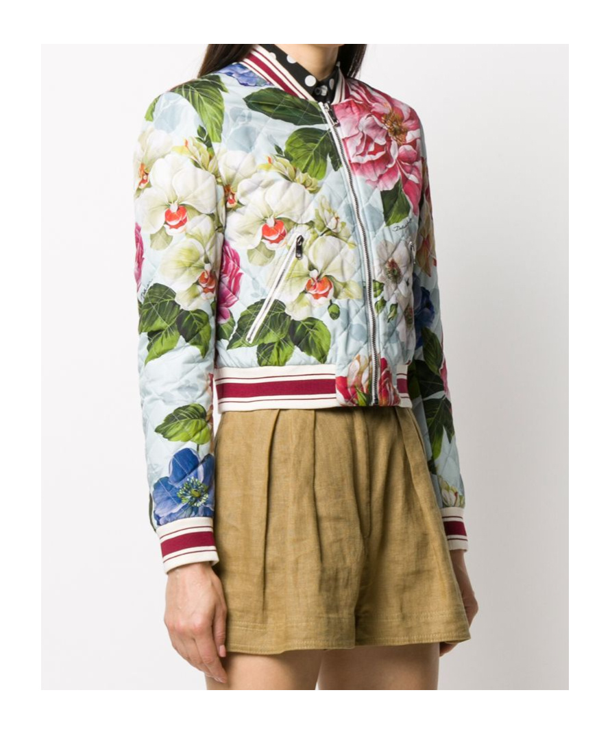 Dolce & Gabbana Floral Print Bomber Jacket In White