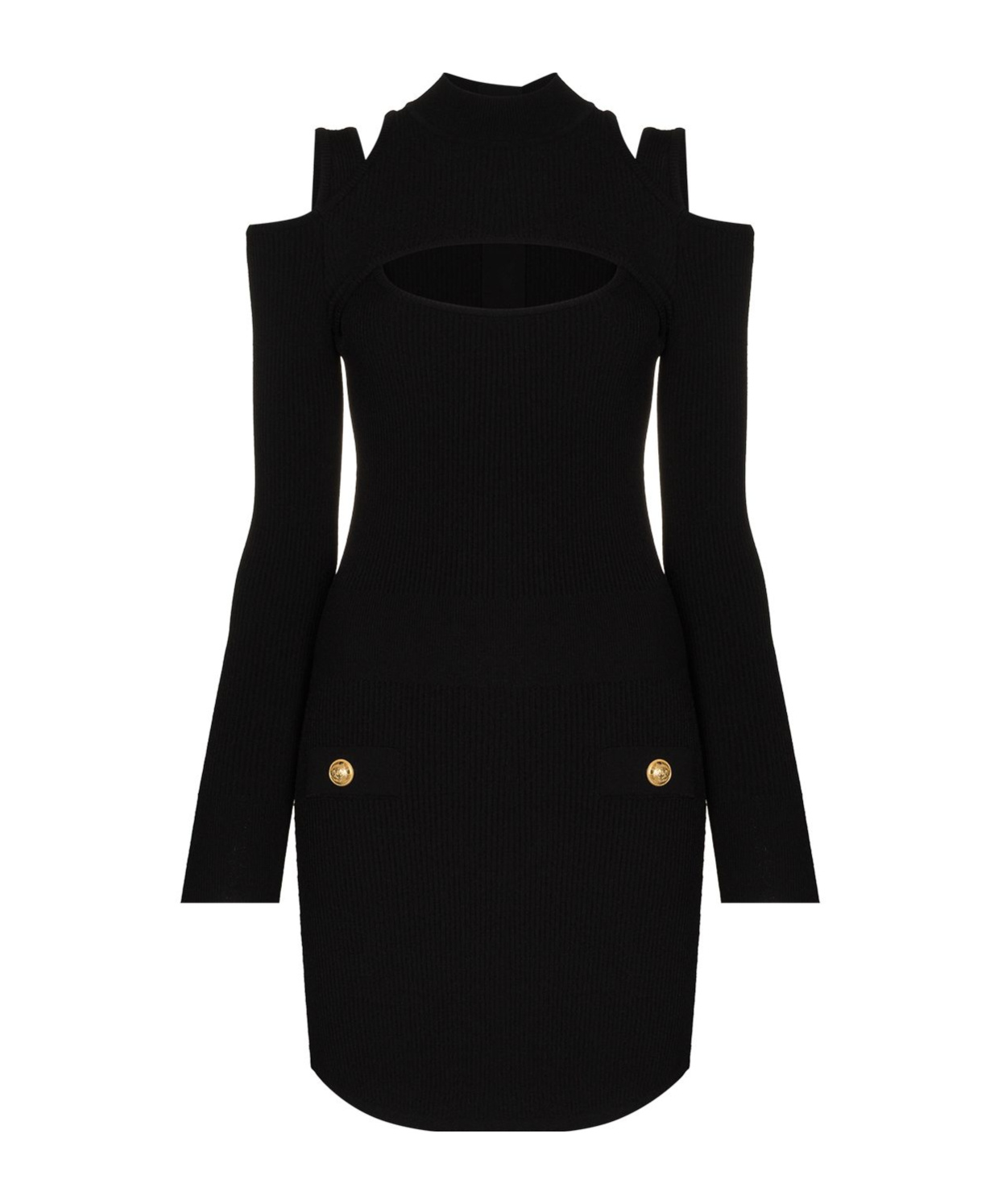 Balmain Cut-out Rib-knit Dress In Black