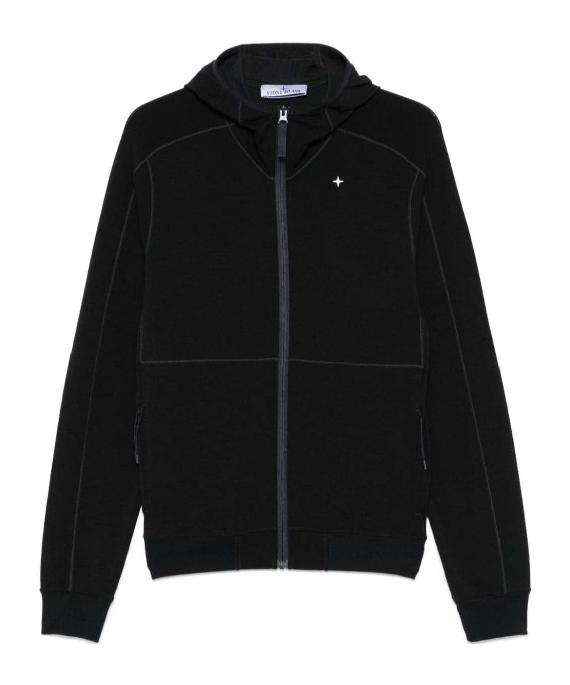 Stone Island Wool And Cotton Zip-up Fleece Sweatshirts Blue In Blue