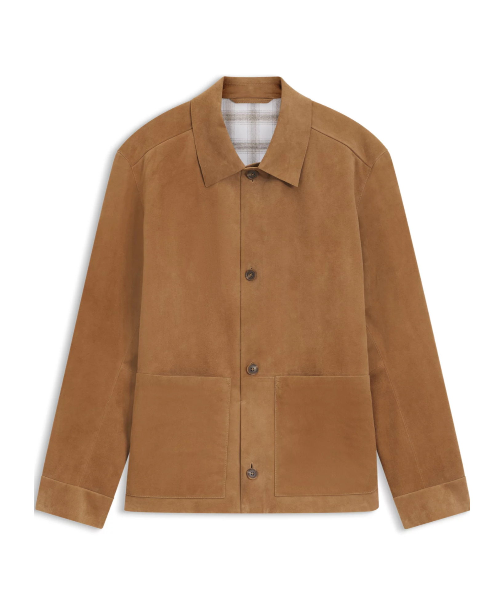 Hugo Boss Tan Button-up Suede Checkered Lining Leather Jacket In Brown