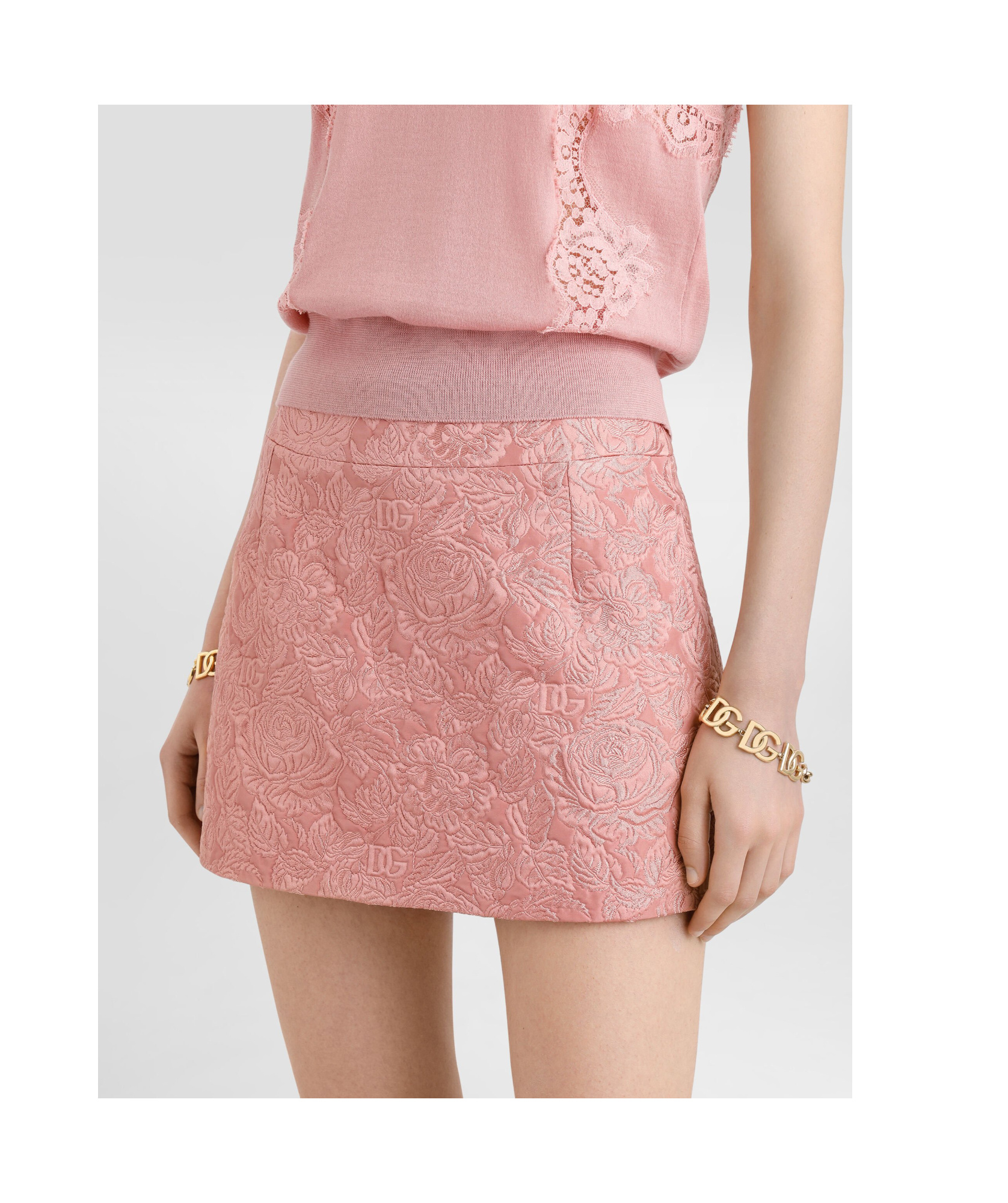 Dolce & Gabbana Floral Matrasse Embossed Jacquard Miniskirt In Pink