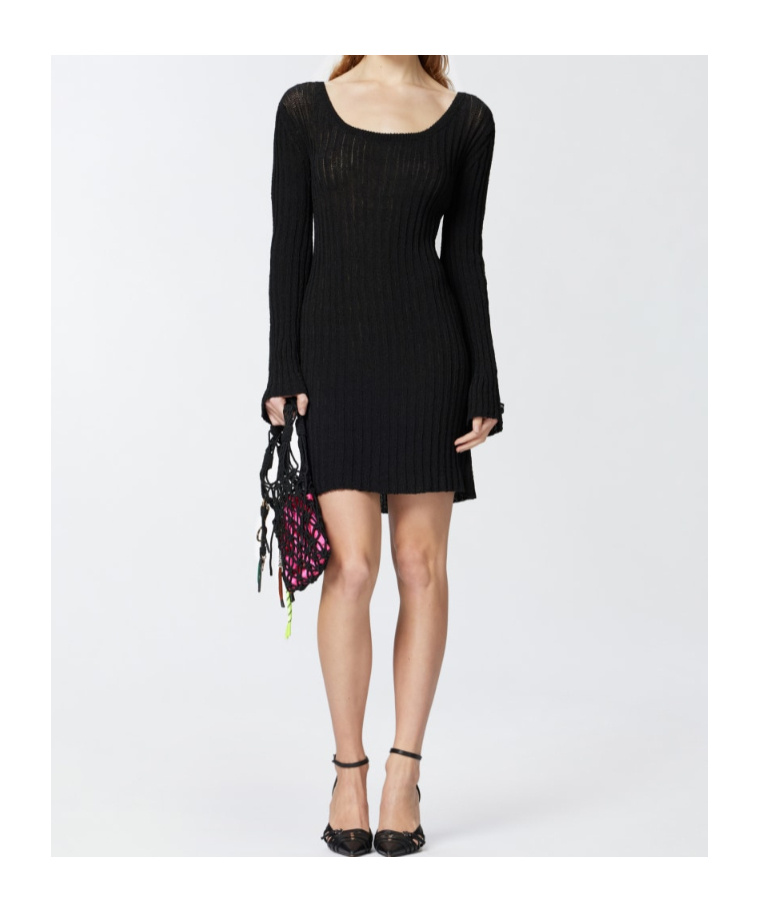 Pinko Round Neckline Knit Mini Dress In Black
