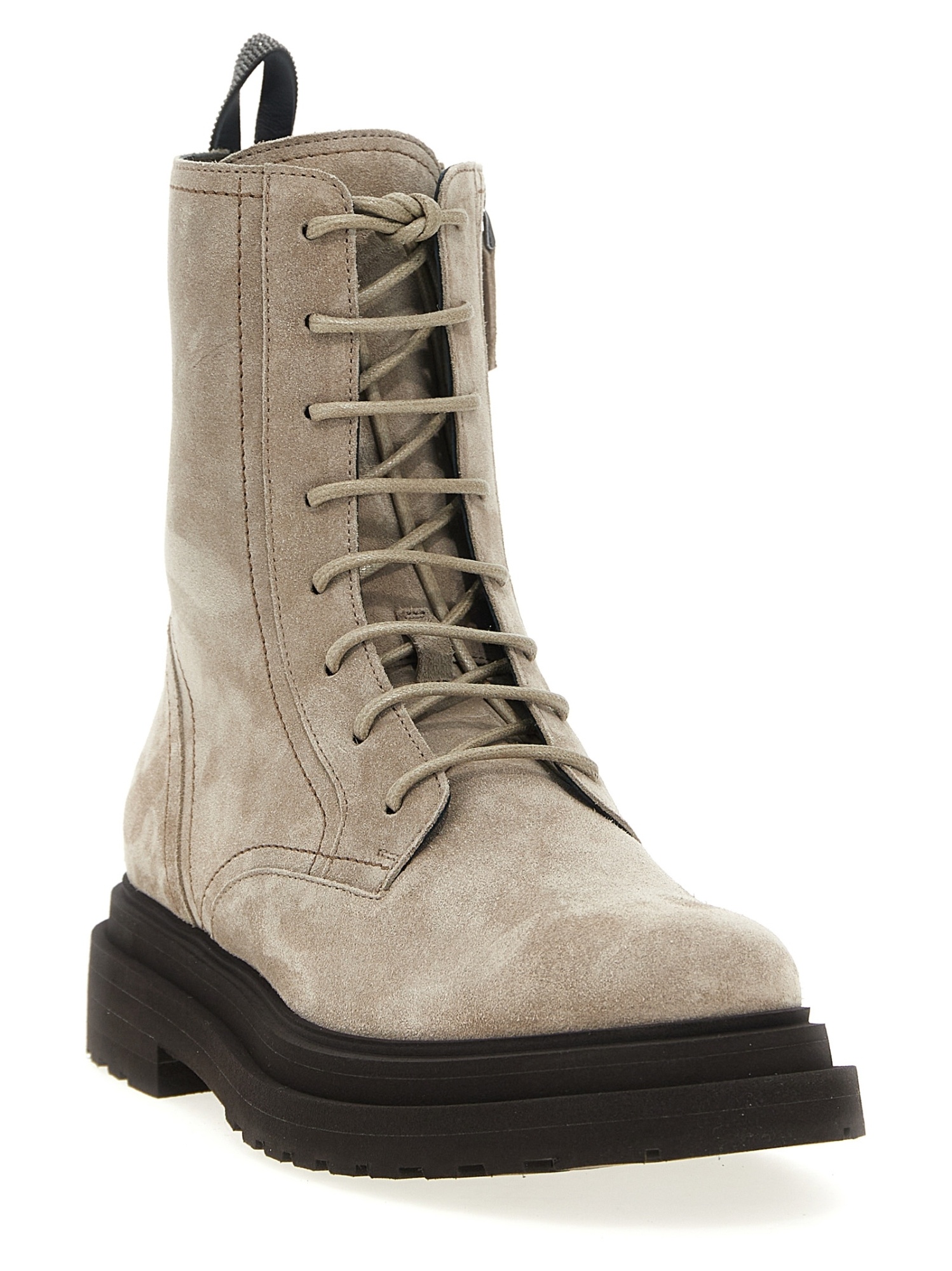 Brunello Cucinelli Grey Suede Combat Boots