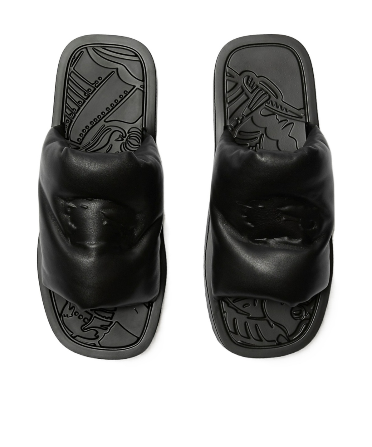 Burberry Knight Motif Ekd Slab Leather Slides In Black