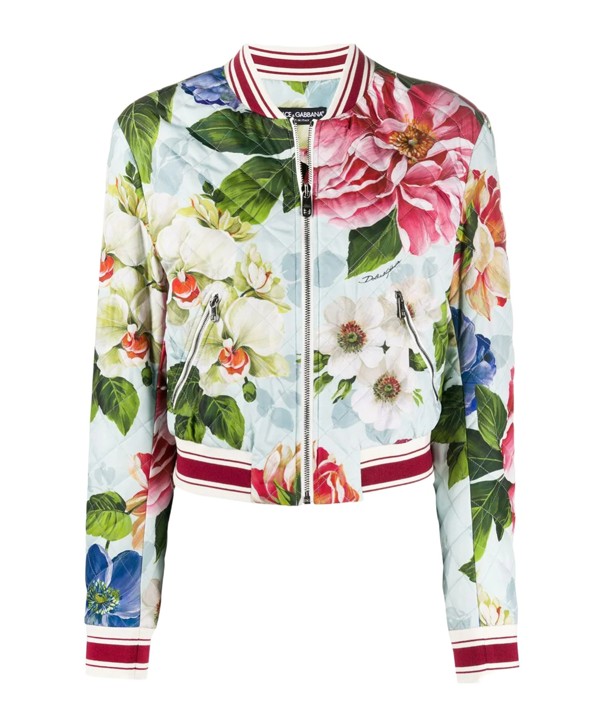 Dolce & Gabbana Floral Print Bomber Jacket In White