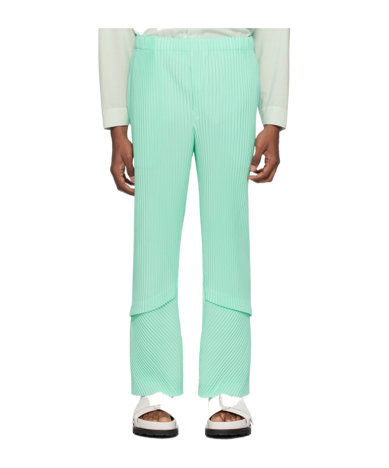 Shop Issey Miyake Pleated Detail Casual Pants In Green