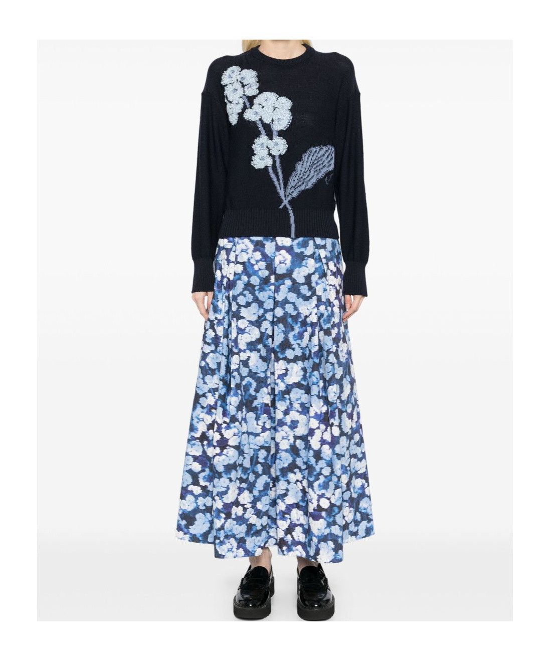 Shop Erdem Pattern Skirt In Blue