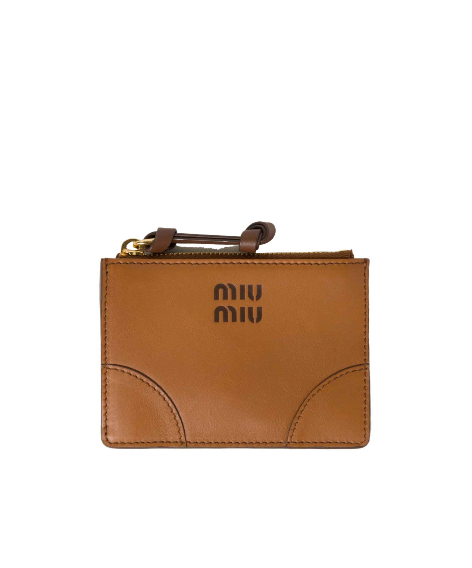 Miu Miu Logo Zipper Wallet In Brown