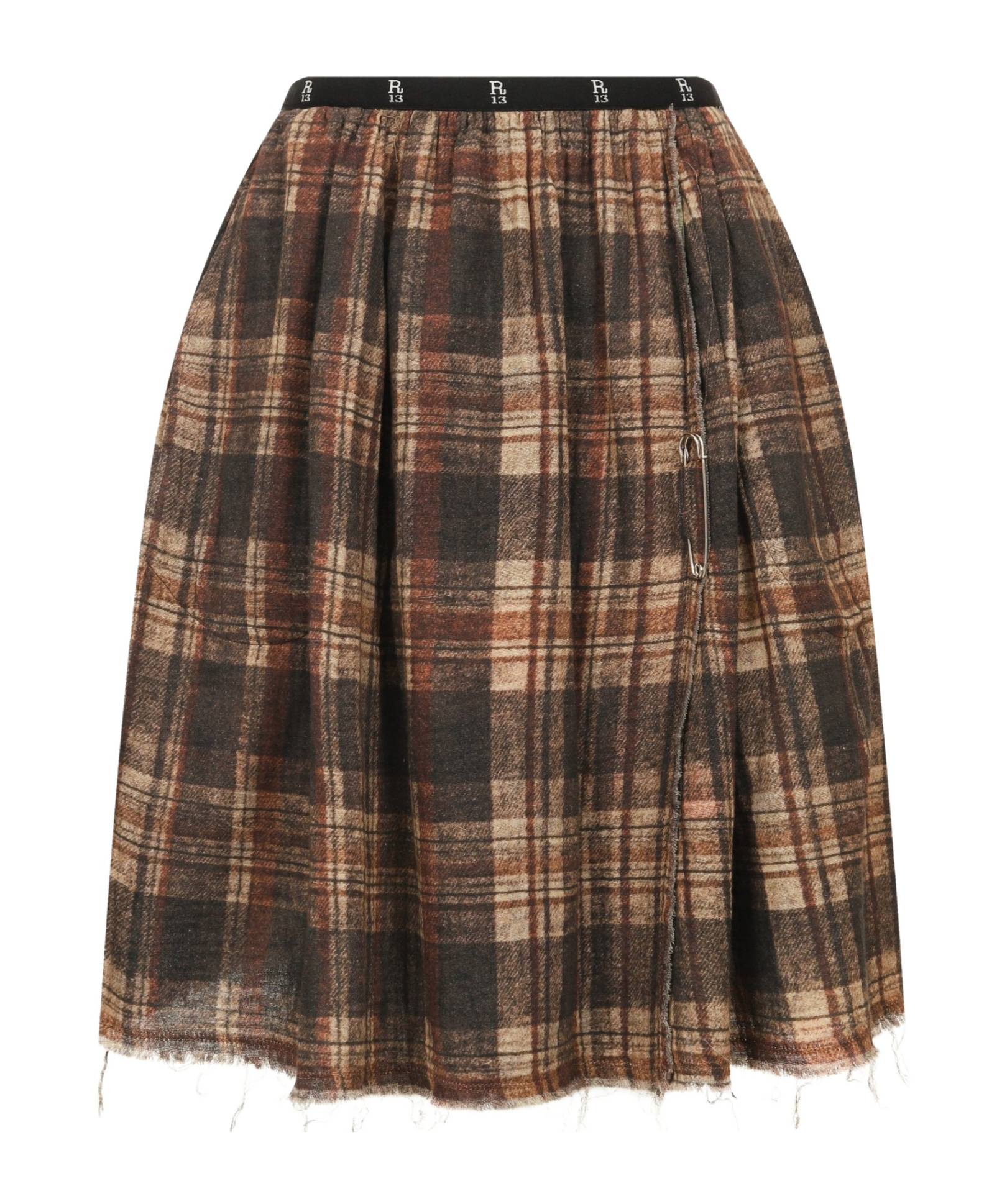 R13 Brown Knee-length Kilt Reversible Midi Skirt In Multi