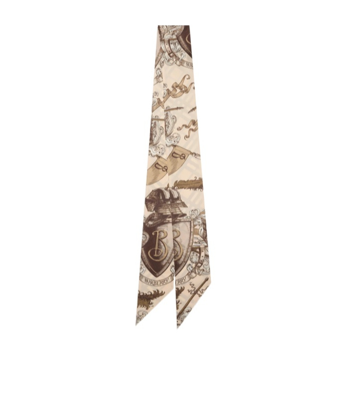 Burberry Skinny Reversible Etched Knight Silk Scarf In White