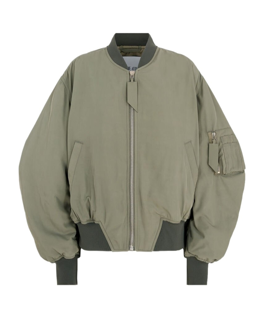 Attico Green Bomber Jacket With Zip Pocket On The Sleeve In Tech Fabric Woman In Gray