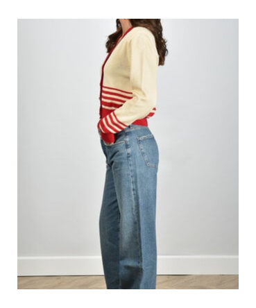 Golden Goose Beige Cardigan With Red Stripes In Nude