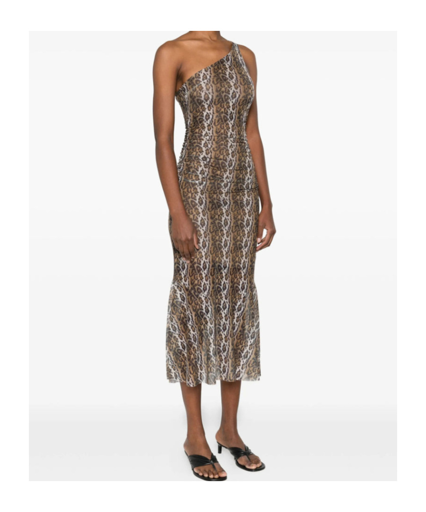 House Of Sunny Ruched One-shoulder Dress In Brown