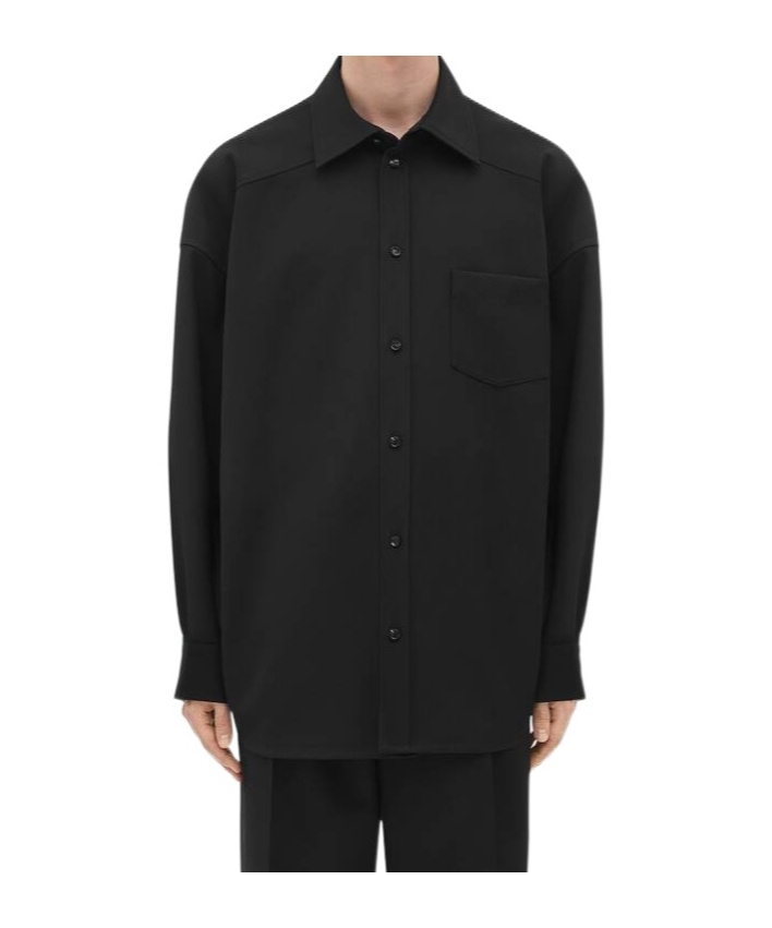 Bottega Veneta Solid Color Wool Overshirt With Breast Pocket In Black