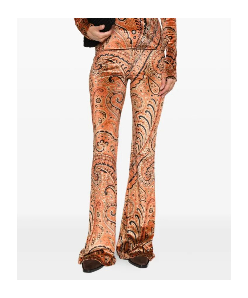 Etro Paisley-print Flared Viscose Trousers In Orange