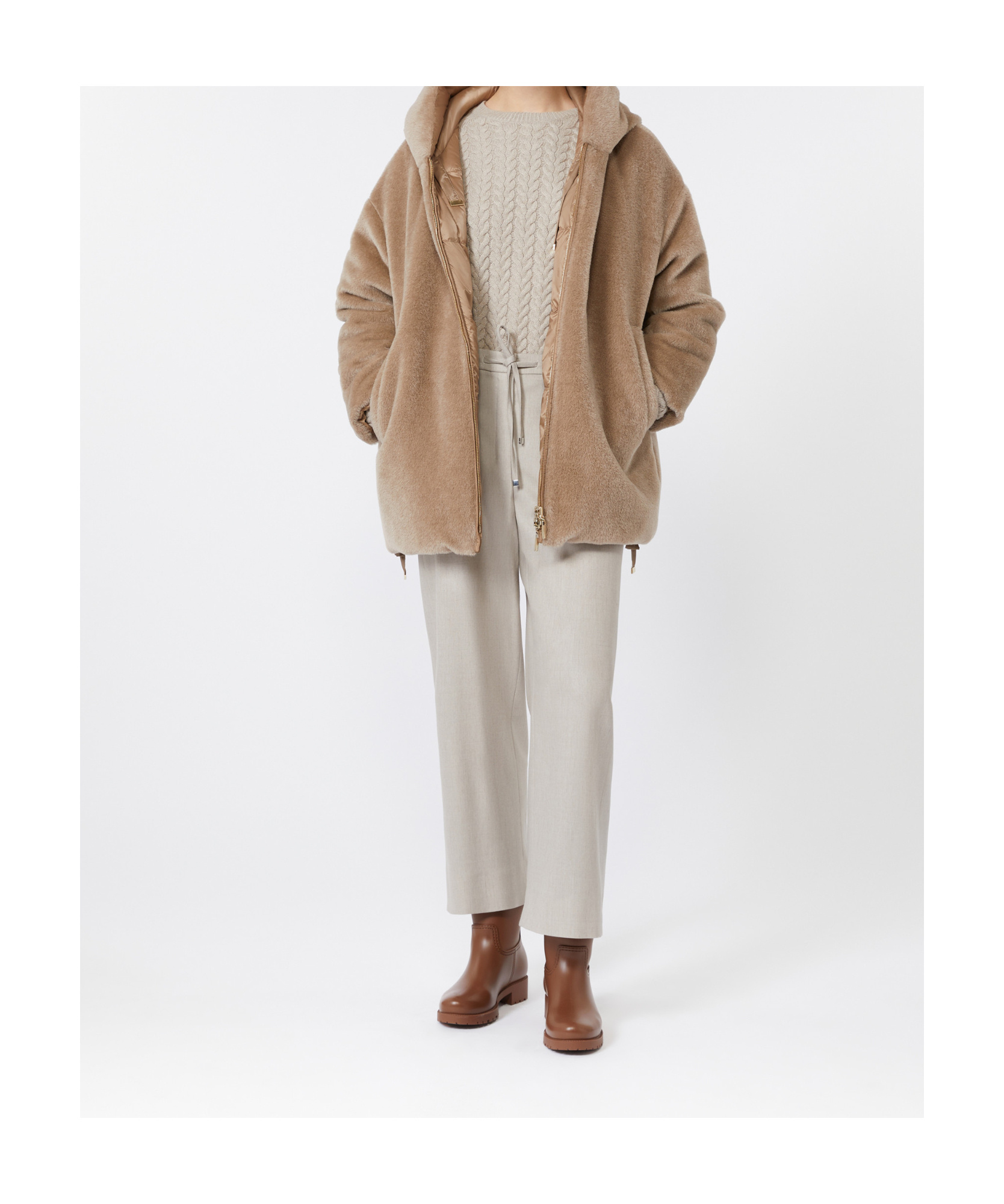 Max Mara The Cube Reversible Zip-up Hooded Coat In Nude
