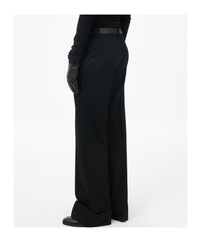 Our Legacy High-waisted Wide-leg Trousers With Tailored Cuff Hem In Black