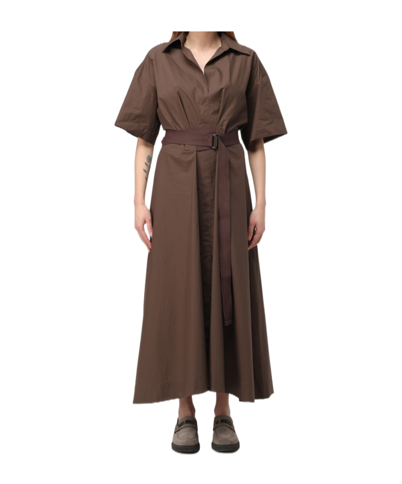 Brunello Cucinelli Short Sleeve Dress In Brown