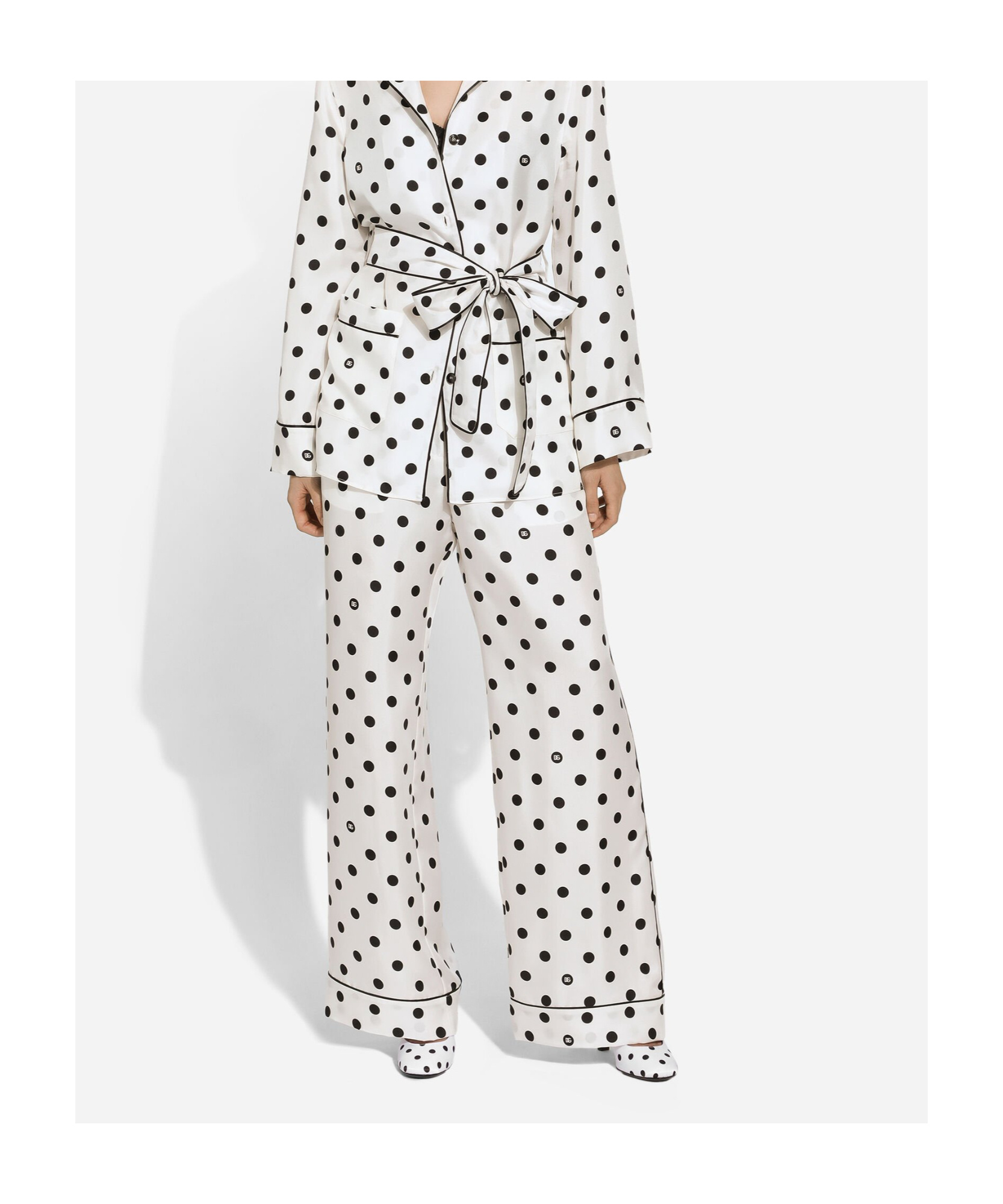 Dolce & Gabbana Silk Polka Dot Print Pajama In White