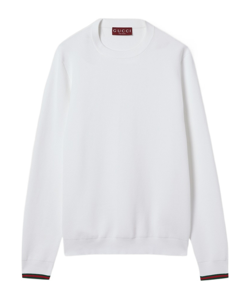 Gucci Cotton Piquet Sweater With Web In White