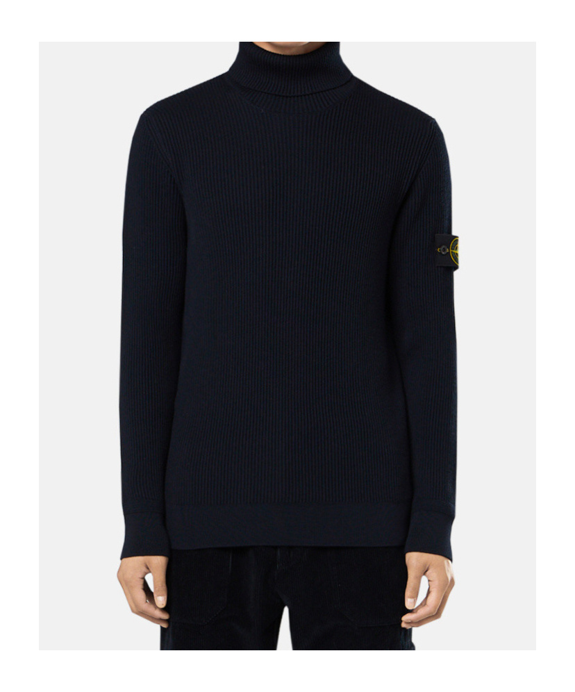 Stone Island Turtleneck Jumper With Finely Ribbed Trims In Black