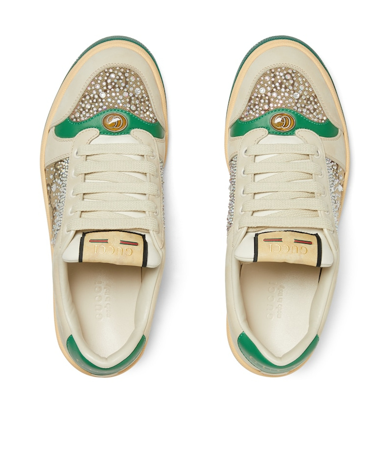 Gucci Gg Supreme Sneakers With Crystal Embellishments And Contrasting Rubber Sole In Nude