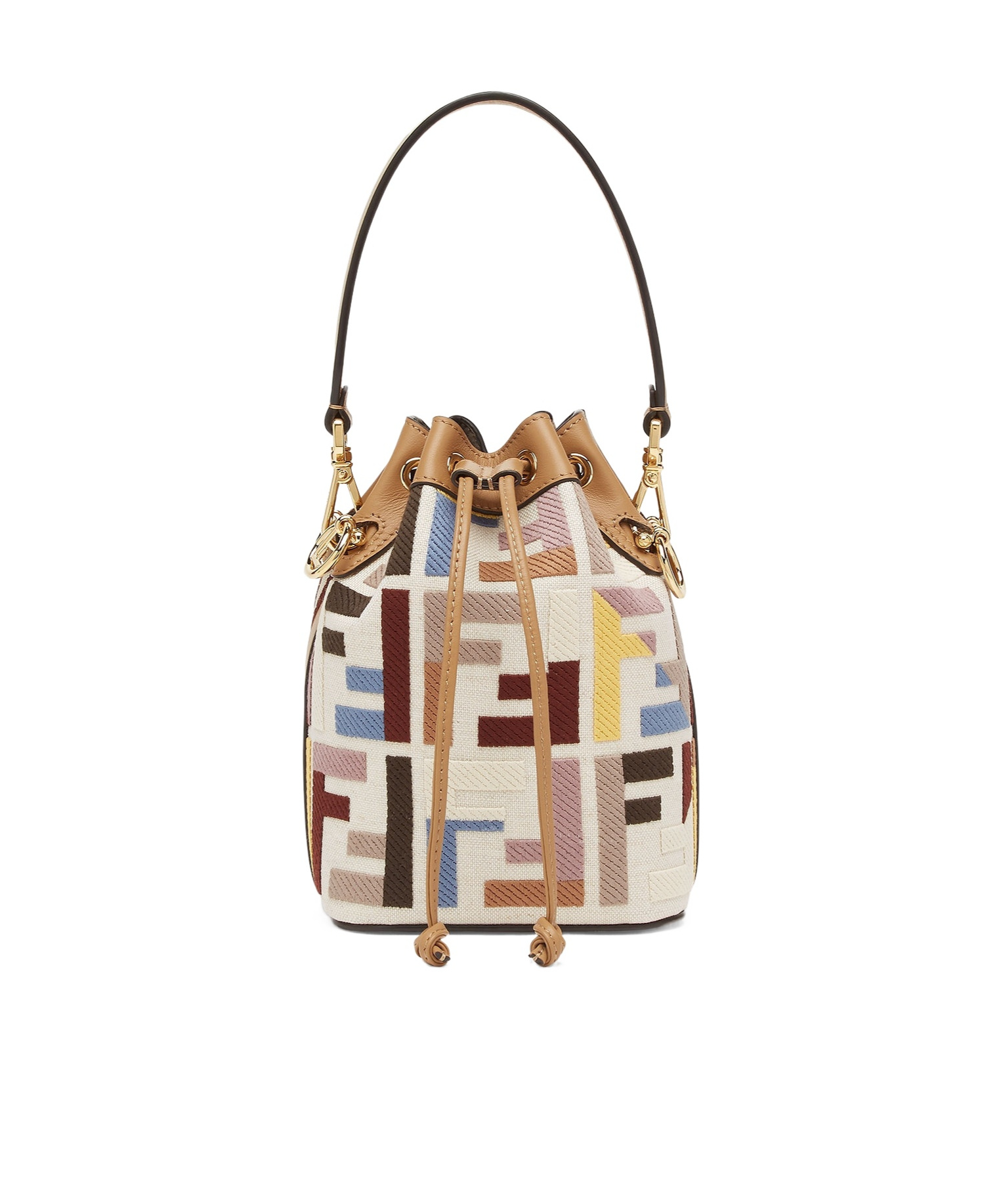 Shop Fendi Multicolor Canvas Mini-bag With Ff Embroidery In Nude