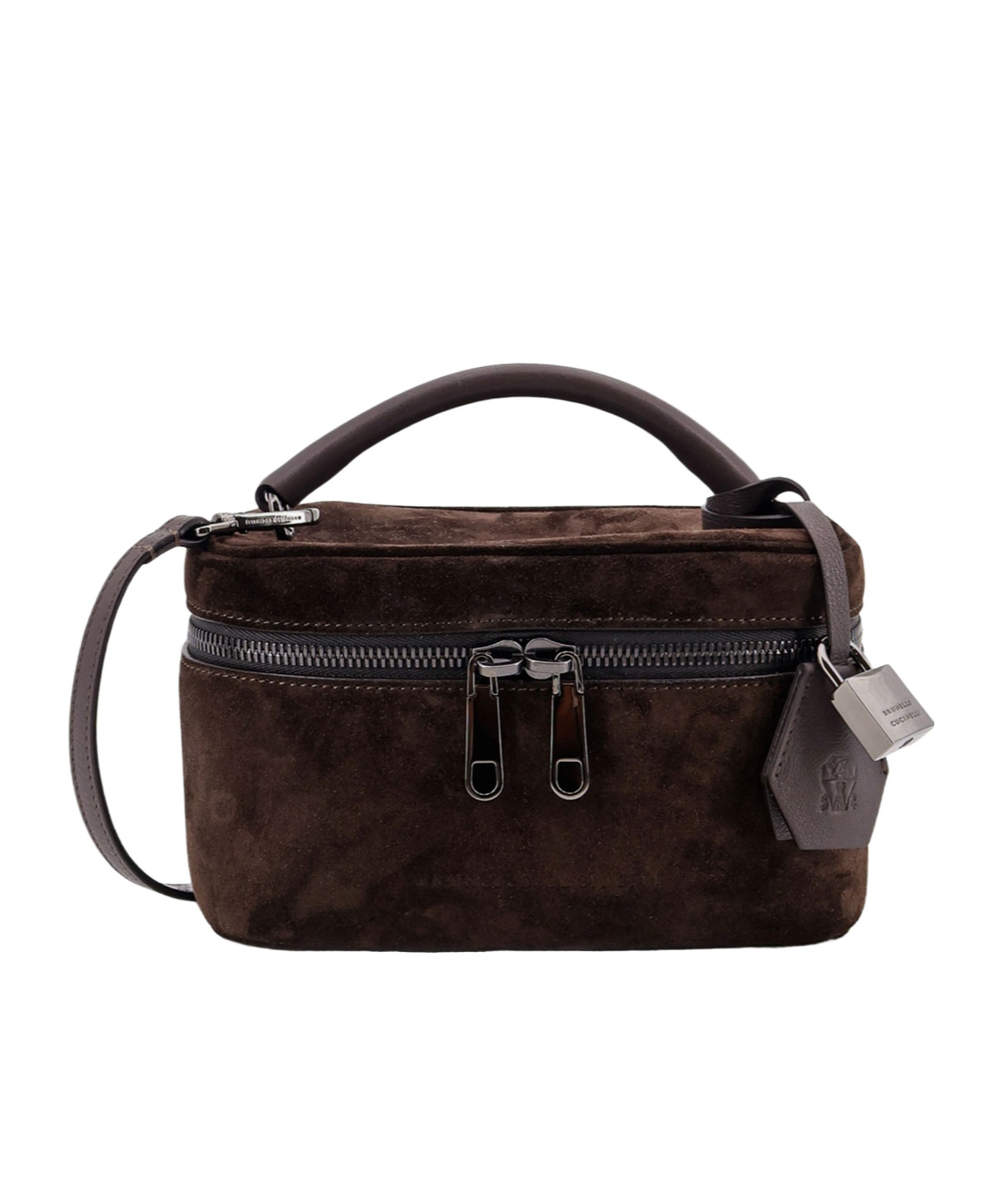 Brunello Cucinelli Suede Shoulder Bag With Padlock In Brown