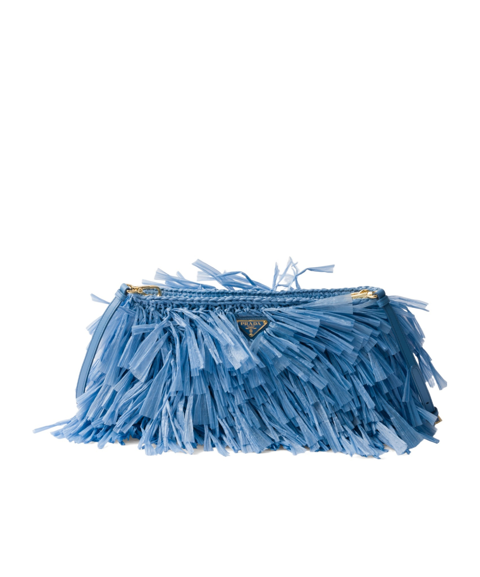 Prada Crochet Clutch Featuring Fringe Detailing In Blue