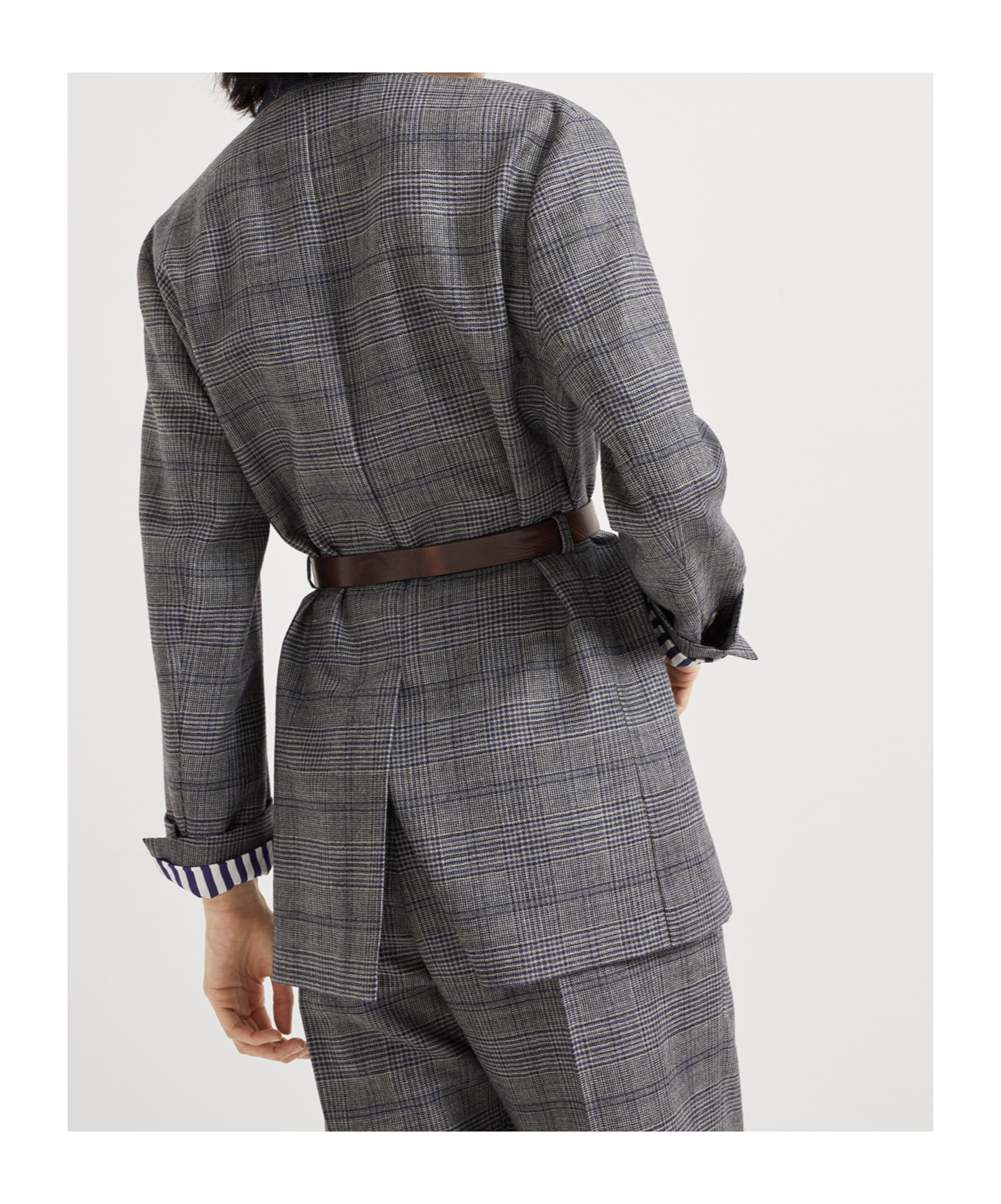 Brunello Cucinelli Prince Of Wales Pattern Blazer In Gray