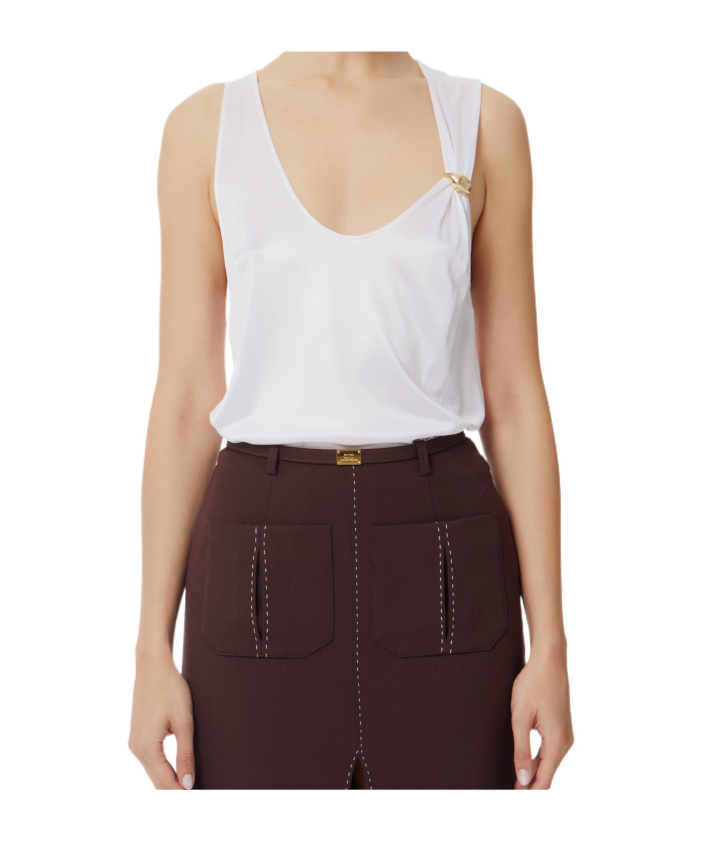 Elisabetta Franchi Logo-brooch Tank Top In Multicolor