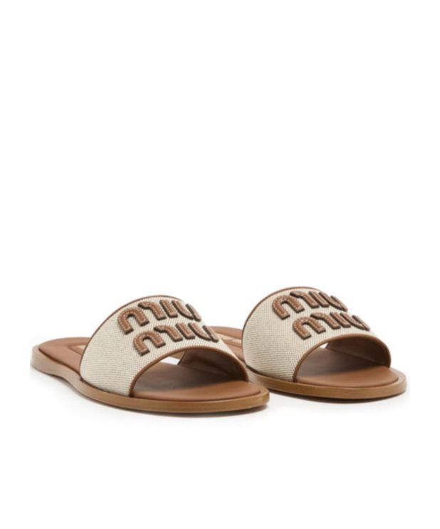 Miu Miu Beige Logo Sandals In Nude